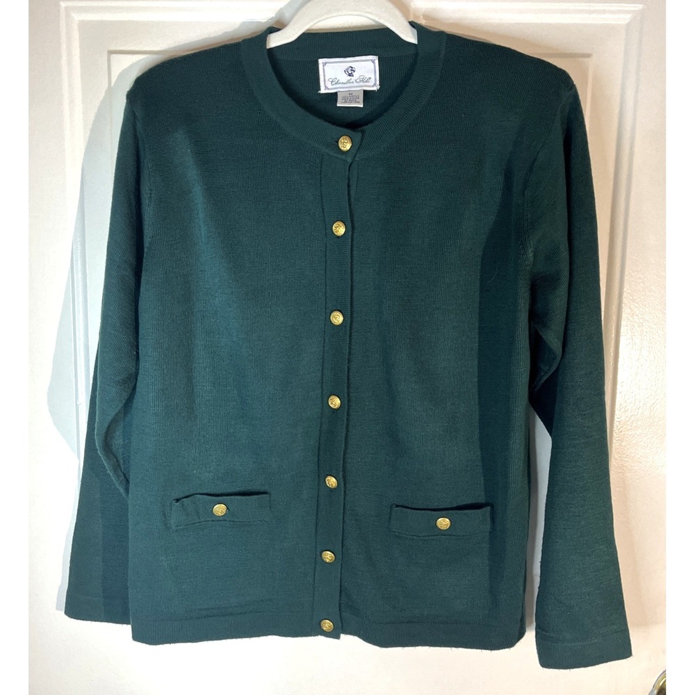 Vintage Chandler Hill Dark Green Cardigan‎ Sweater Women's M Old Money Classic